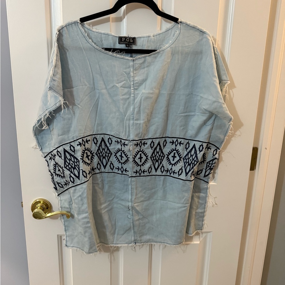 POL Blue Sleeveless Blouse with Black Pattern